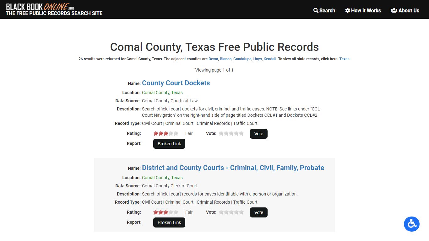 Comal County, Texas Free Public Records - Black Book Online